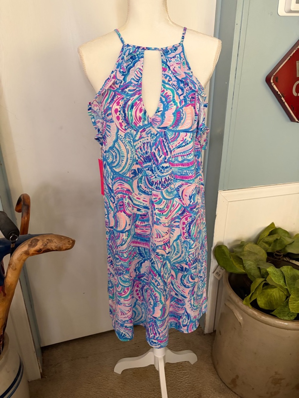 Lilly Pulitzer Blue & Pink Printed Billie Halter Dress in Happy As A Clam Print